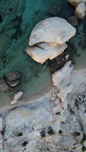 Aerial view of the shoreline of Platanitsi Beach Beach, Sitonia, Halkidiki, Greece photo