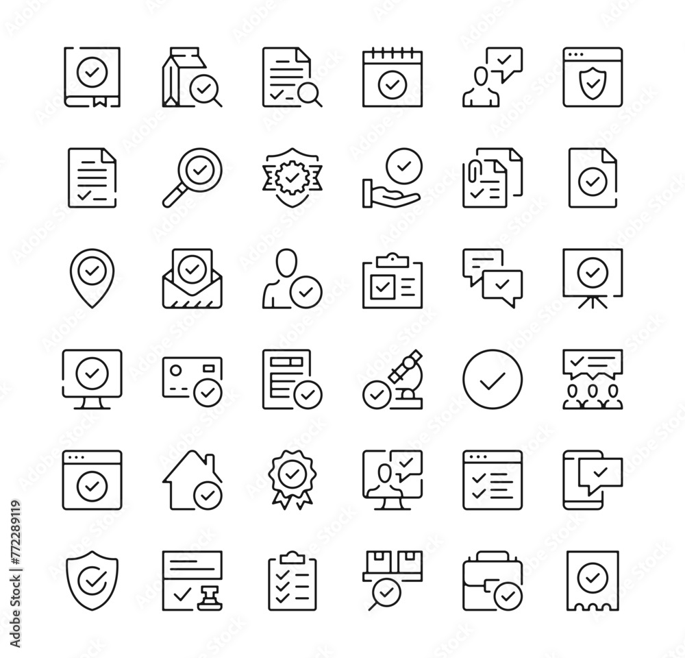 Check mark icons set. Vector line icons. Black outline stroke symbols Check mark icons set. Vector line icons. Black outline stroke symbols