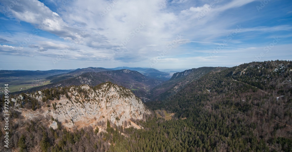 Stunning aerial view of majestic mountains, surrounded by a range of other trees Stunning aerial view of majestic mountains, surrounded by a range of other trees