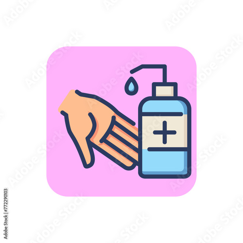 Disinfection of hands thin line icon. Sanitizer, antiseptic, cleaning outline sign. Healthcare and virology concept. Vector illustration symbol element for web design and apps