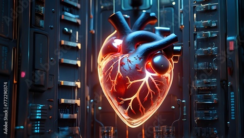 3d illustration data technology organ artificial system heart medical photo