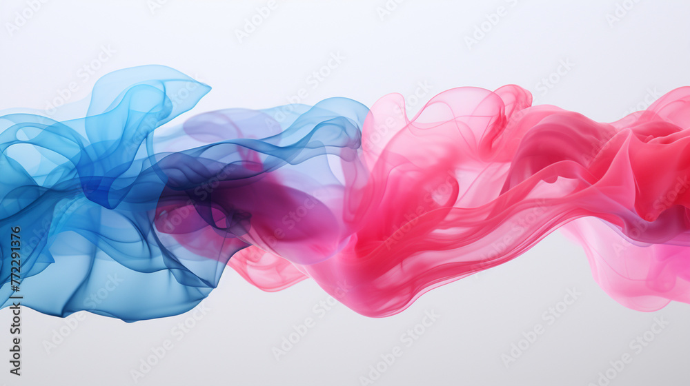 3d render Colorful blue and pink smoke clouds in muted tones flowing in water on grey background Generate AI