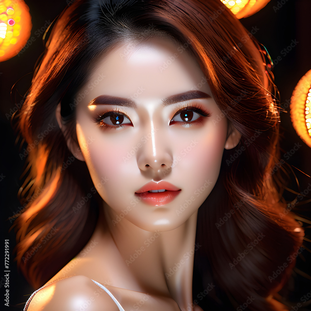 Fototapeta premium Glowing Beauties: Stunning Female Models in Neon Lights(Generative AI)