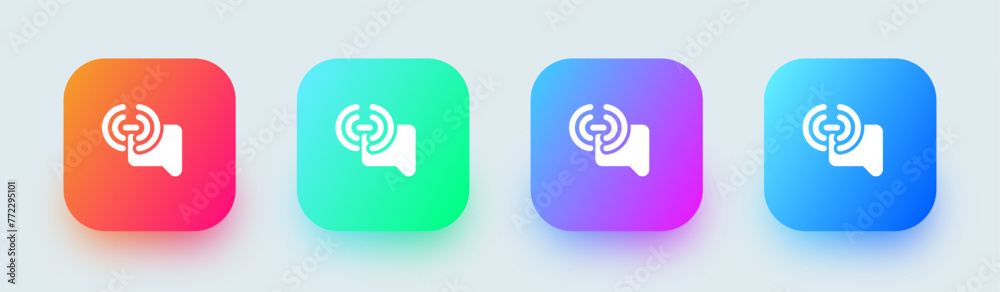 Broadcast channel solid icon in square gradient colors. Chat group signs vector illustration.