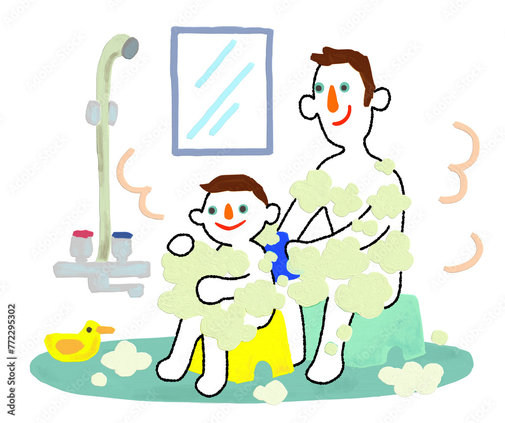 Parents and children taking a bath together Parents and children taking a bath together