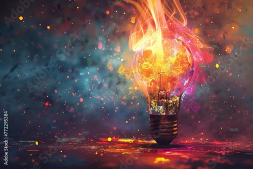 Inspiring Lightbulb Eureka Moment with Colorful Explosion of Creative Energy - Conceptual 3D Illustration