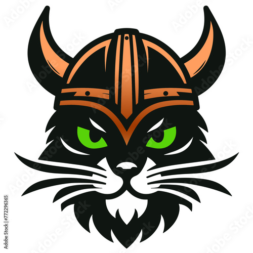 Capture the spirit of Norse mythology with this bold silhouette of a cat donned in Viking gear, ready to conquer.	