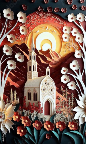 church of the holy sepulchre a paper art work depicting the night scene