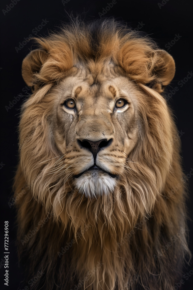 Lion portrait on black background