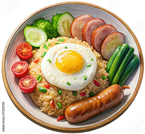 american fried rice with sausages fried egg