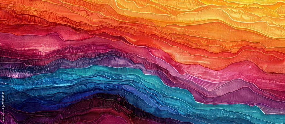 Abstract painting featuring a rainbow colored wave in a vibrant array of colors flowing across the canvas. Abstract painting featuring a rainbow colored wave in a vibrant array of colors flowing across the canvas.