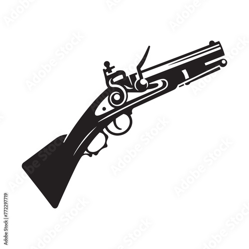 Historical Accuracy: Elaborate Musket Silhouette Rendering, Illustrated with Exquisite Detail and Paired with Minimallest Musket Vector
