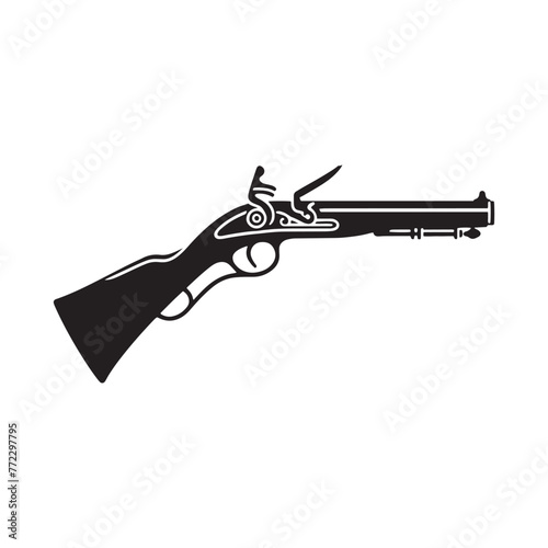Precision Craftsmanship: Detailed Musket Silhouette Illustration, Presented with Minimallest Musket Vector for Enhanced Visual Impact
