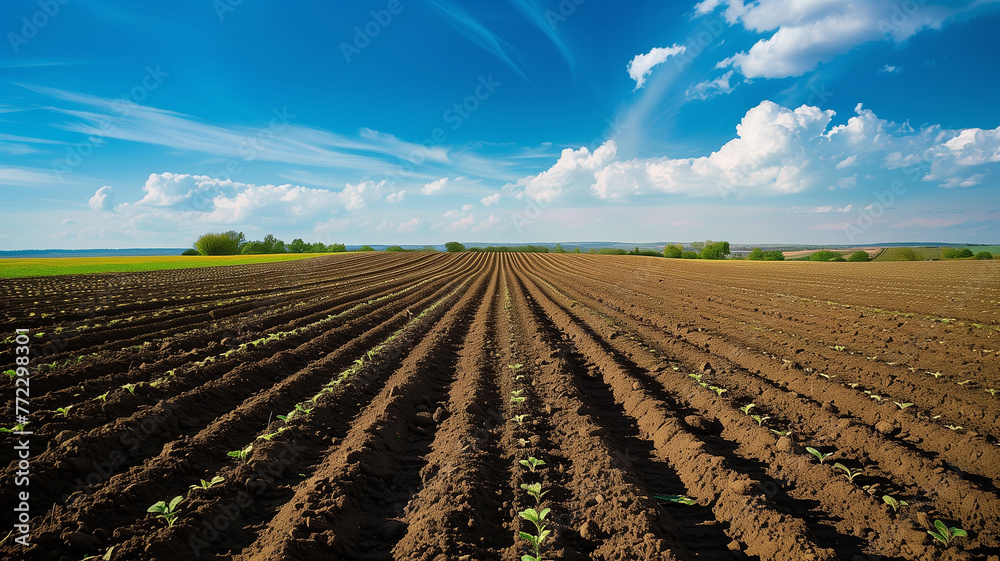 Plowed field under dramatic sky