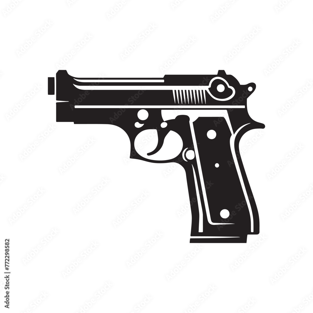Creative Expression: Dynamic Pistol Silhouette Illustrated Alongside Pistol Illustration - Minimallest Pistol Vector