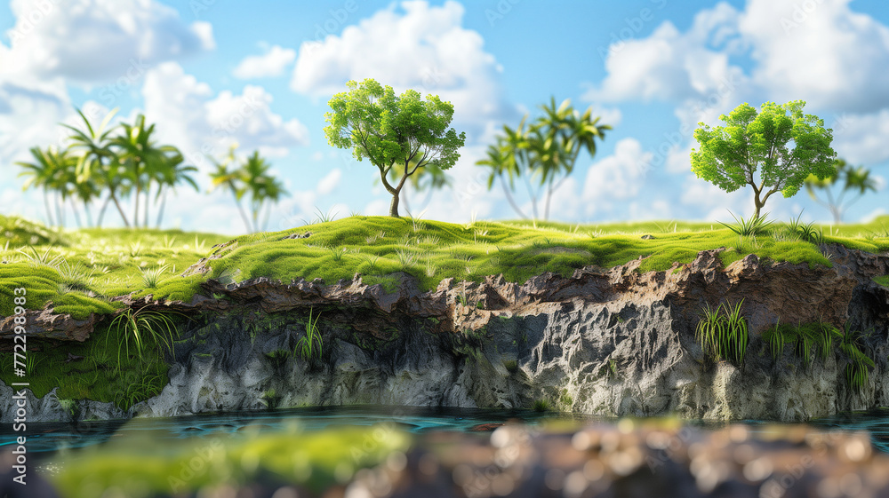Floating island with trees and rocks Floating island with trees and rocks