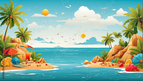 summer vector background with beach illustrations