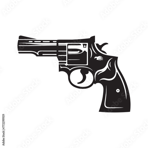 Creative Brilliance: Dynamic Revolver Silhouette, Presented with Revolver Illustration - Minimallest Revolver Vector