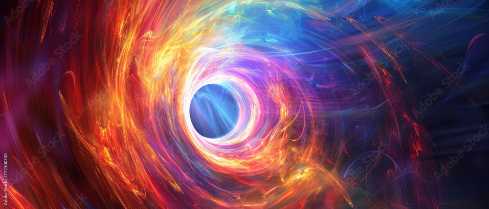 Rainbow light tunnel, creating a portal effect against the dark Rainbow light tunnel, creating a portal effect against the dark