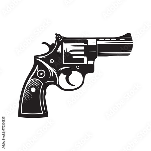 Precision Craftsmanship: Intricate Rendering of Revolver Silhouette, Complemented by Revolver Illustration - Minimallest Revolver Vector