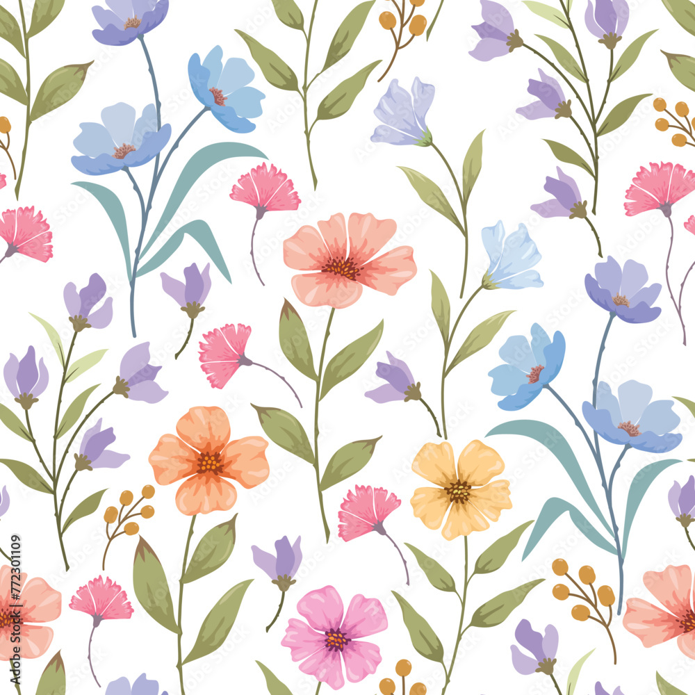 Beautiful flowers design in pastel color seamless pattern. This pattern can be used for fabric textile wallpaper gift wrap paper. Beautiful flowers design in pastel color seamless pattern. This pattern can be used for fabric textile wallpaper gift wrap paper.