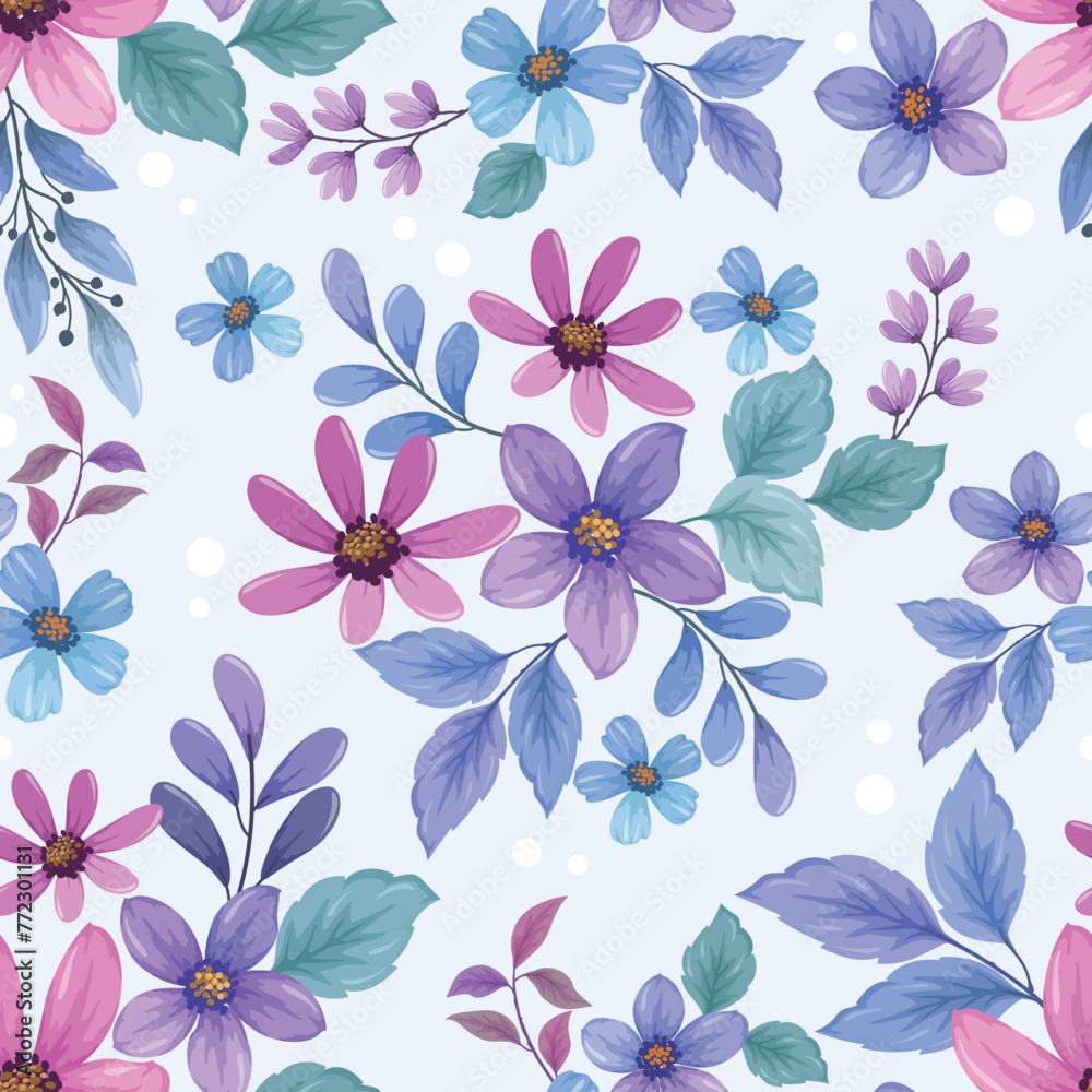 Obraz premium Beautiful flowers and leaf seamless pattern. Can be used for fabric textile wallpaper.