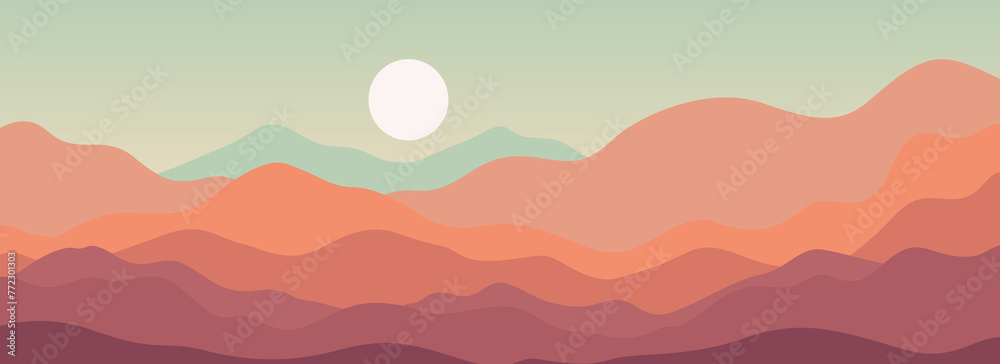 landscape background.wall art vector. Foliage line art drawing with abstract shape.Plant Art design for print, cover, wallpaper, Minimal and natural wall.