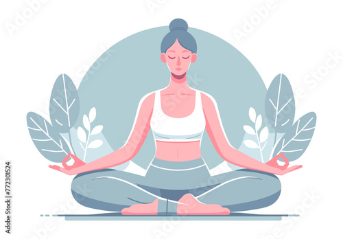 A vector illustration of a serene yoga instructor, demonstrating a yoga pose with calmness and balance, in comfortable attire, depicted in a flat design.
