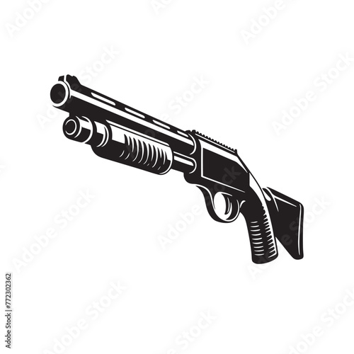 Enhanced Visuals: Elaborate Shotgun Silhouette, Enriched with Shotgun Illustration - Minimallest Shotgun Vector