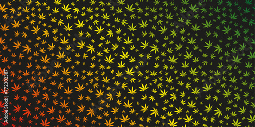 Abstract seamless cannabis background with reggae colors, cut out hemp icon texture, background layer editable for your own color design. 