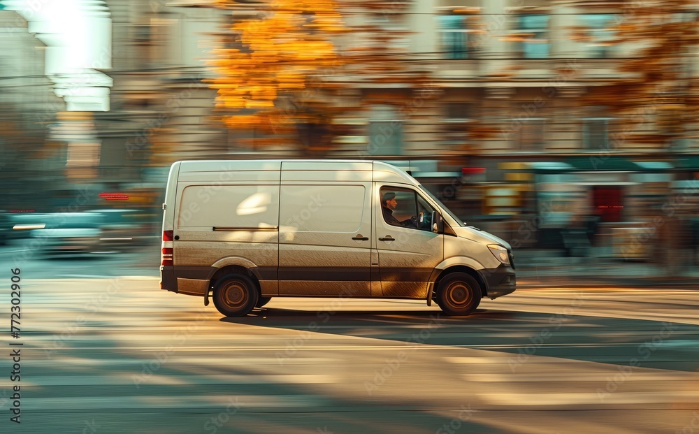 White Van in Motion on the Road