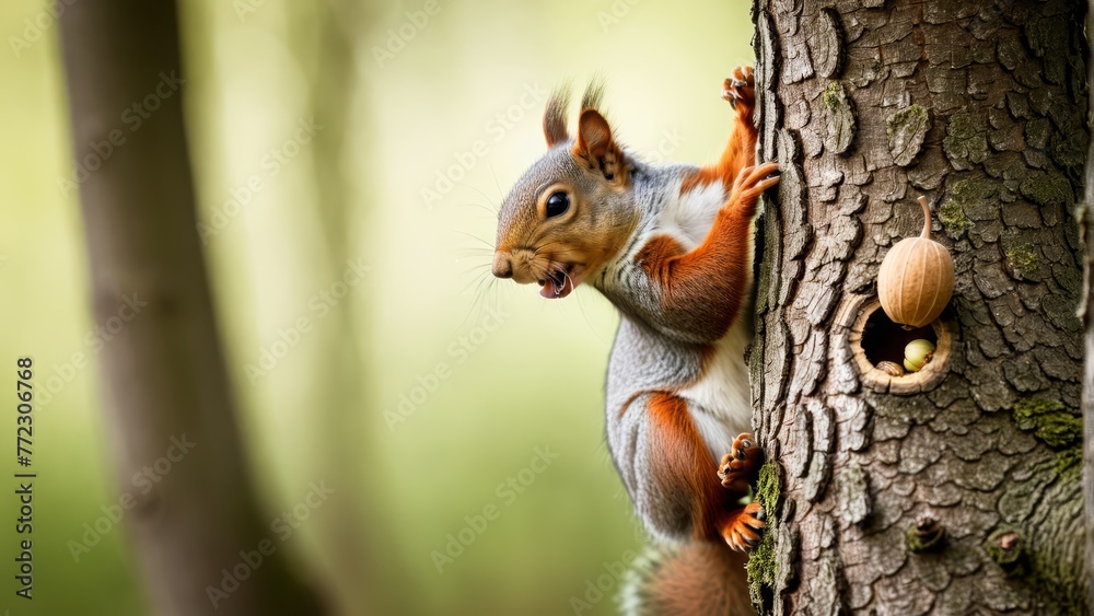 A squirrel climbs up a tree to reach the top of its head (This text implies that there is a part of a squirrel called the top of its head A squirrel climbs up a tree to reach the top of its head (This text implies that there is a part of a squirrel called the top of its head