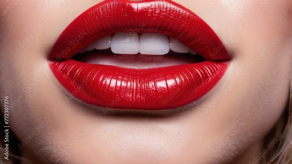   A tight shot of a woman's lips, boldly painted red