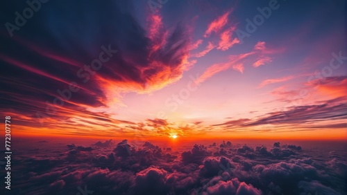   The sun sets behind clouds, viewed from a plane's window en route to the airport ..Or:..Aboard a plane, I watch the sun
