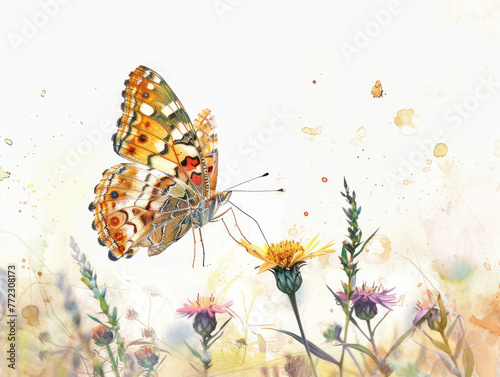 Butterfly landing on a wildflower delicate interaction photo