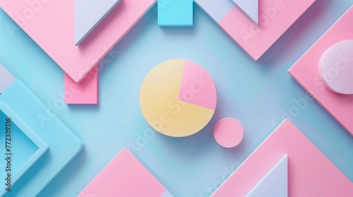 Top View of Colorful Pastel Geometric Shapes With Minimal Design on Blue Background, Perfect for Creative Branding and Copy Space