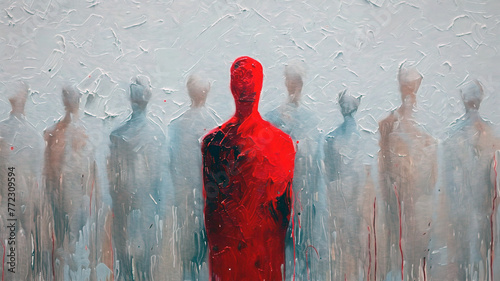 human shape in red stands out from the crowd