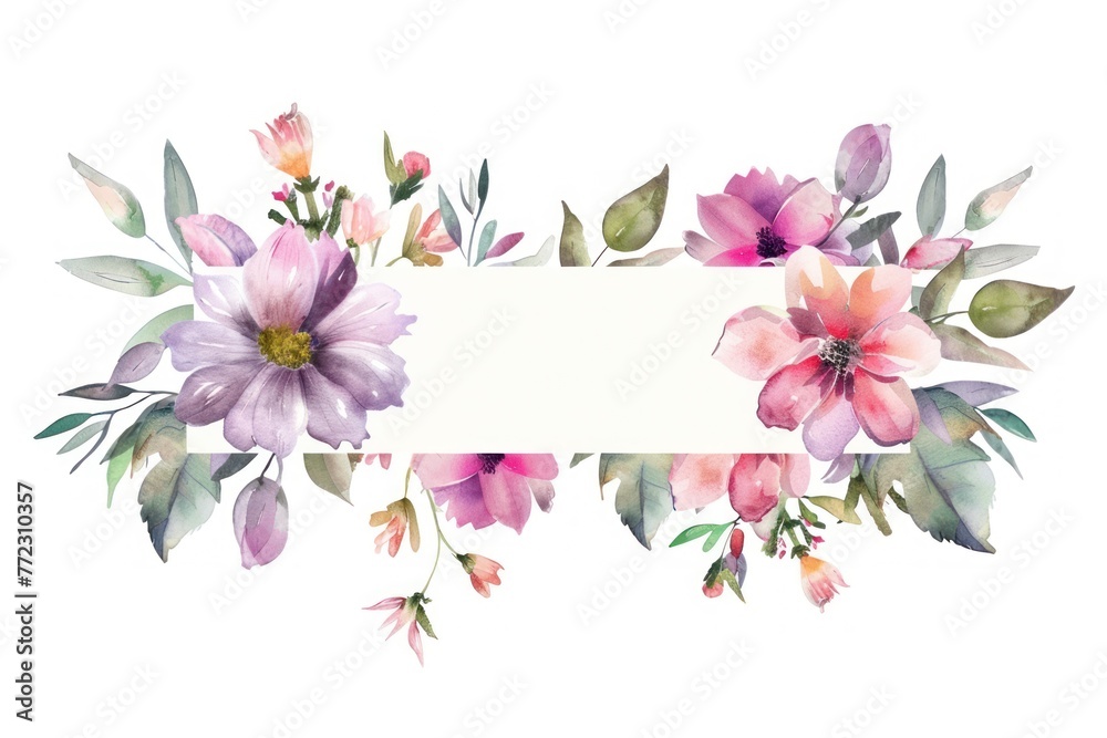 template with flowers on the edges on white background