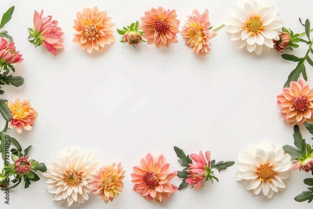 template with flowers on the edges on white background