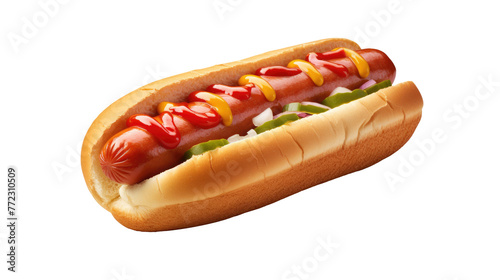 Hotdog on white isolated on clear png background and transparent background. food drink and dessert concept for cafe and restaurent, AI generative.	
