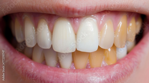 Close Up of Persons Teeth With Different Colored Gums