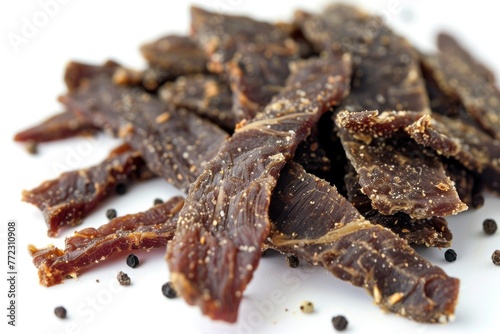 Beef jerky on a white background