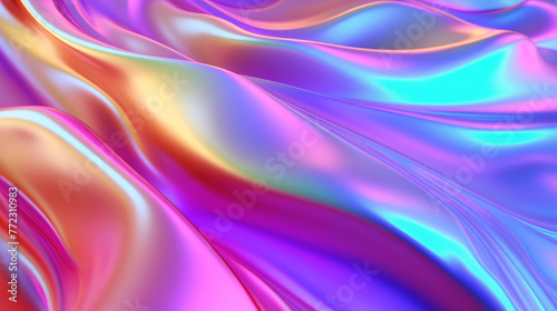 Holo Abstract 3D rendering of a colorful, wavy, fluid-like material. Creates a dynamic and vibrant effect. Wave patterns are smooth and flowing, almost like liquid.