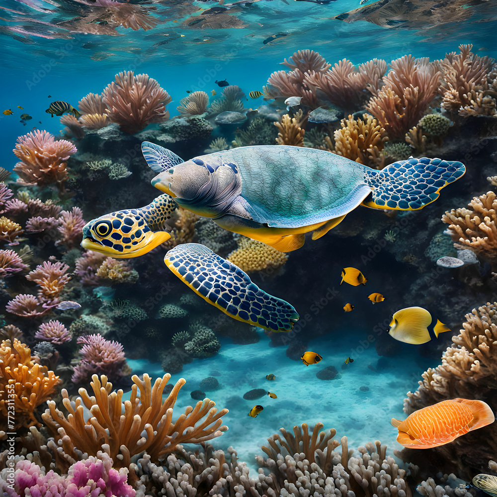 Fototapeta premium coral reef and turtle