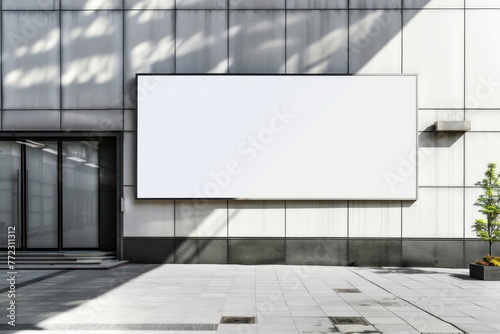 blank white billboard advertising banner mockup on office wall