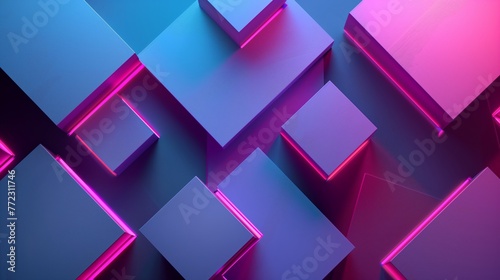 Futuristic Neon Geometric Cubes in Blue and Pink Lights, Modern Abstract 3D Background, Vibrant Technology and Digital Art Concept
