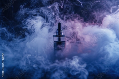 Vape pod color clouds of smoke on dark background