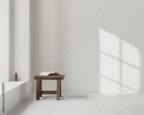 Old Holy Bible in a clean white minimalist setting where faith meets design