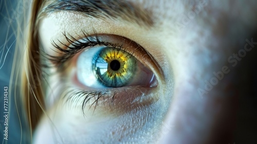 a close up of a blue eye