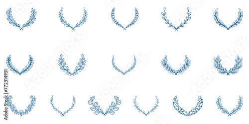 Hand drawn floral  flowers, branch and leaves. Vector illustration set
